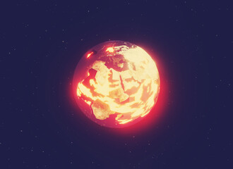 hot alien planet with volcanic activity, 3d render