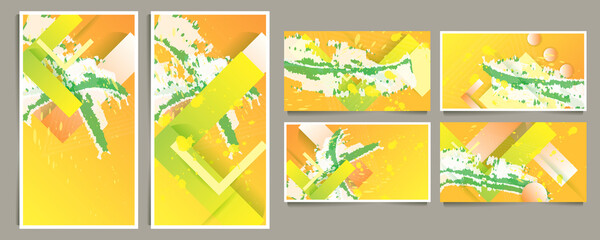 Set painting abstract with Illuminating yellow color on ultimate gray background, trendy colors of the year 2021 for design, stock vector illustration backdrop