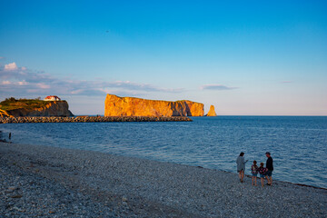 Perce Rock in the Gulf of Saint Lawrence on the tip of the Gaspe Peninsula in Quebec, Canada, off...