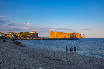 Perce Rock in the Gulf of Saint Lawrence on the tip of the Gaspe Peninsula in Quebec, Canada, off...
