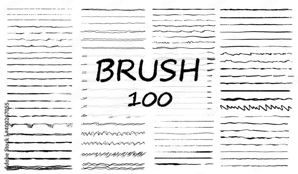 Aufkleber Big set of hand drawn line borders, scribble strokes and design elements isolated on white. Set of art brushes for pen. Hand drawn grunge brush strokes. Vector illustration