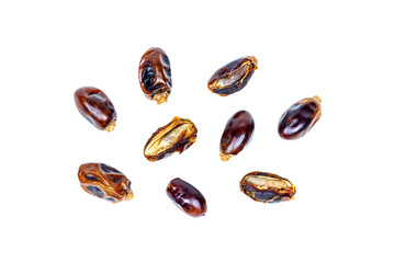 Sweet dried brown dates isolated on white background.