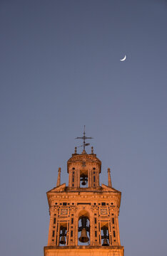 Spain, Seville, Bell tower of Santa Paula Monastery at night
