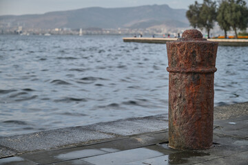 Fototapeta premium Mooring bollard. Rusty old mooring bollards. 