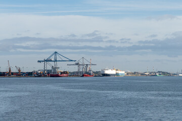 Fototapeta premium harbor cranes and industrial port in Setubal
