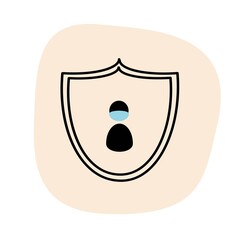 the icon of a man in a medical mask on the shield symbolizes security isolated on a modern beige liquid background