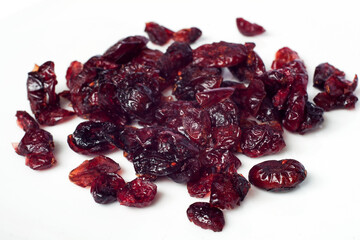 Dried cranberries on a white background