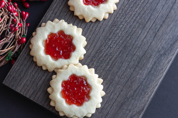 Christmas red jam filled cookies