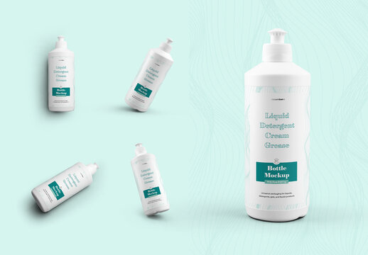 5 Plastic Bottle with Push-Pull Cap Mockups