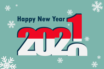 New year's card 2021. Pictured: an element of the flag of Monaco, a festive inscription and snowflakes. it can be used as a promotional poster, postcard, flyer, invitation or website.