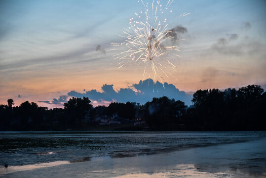 4th of July fireworks over a lake in Wisconsin. 