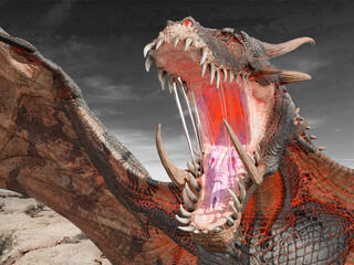 monster dragon is angry on desert