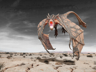 monster dragon is attacking on desert
