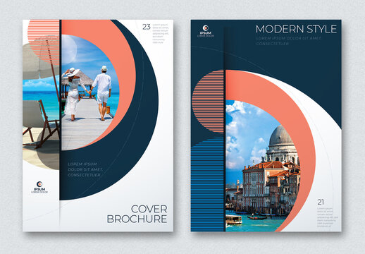 Business Report Cover Layout Set with Coral Red Circle Elements