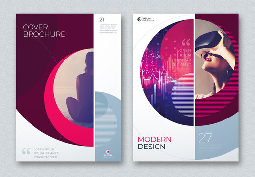 Business Report Cover Layout Set with Purple and Pink Circle Elements