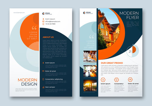 Flyer Layout with Orage Layered Circle Shapes