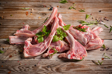 fresh lamb chops prepared for baking on the grill
