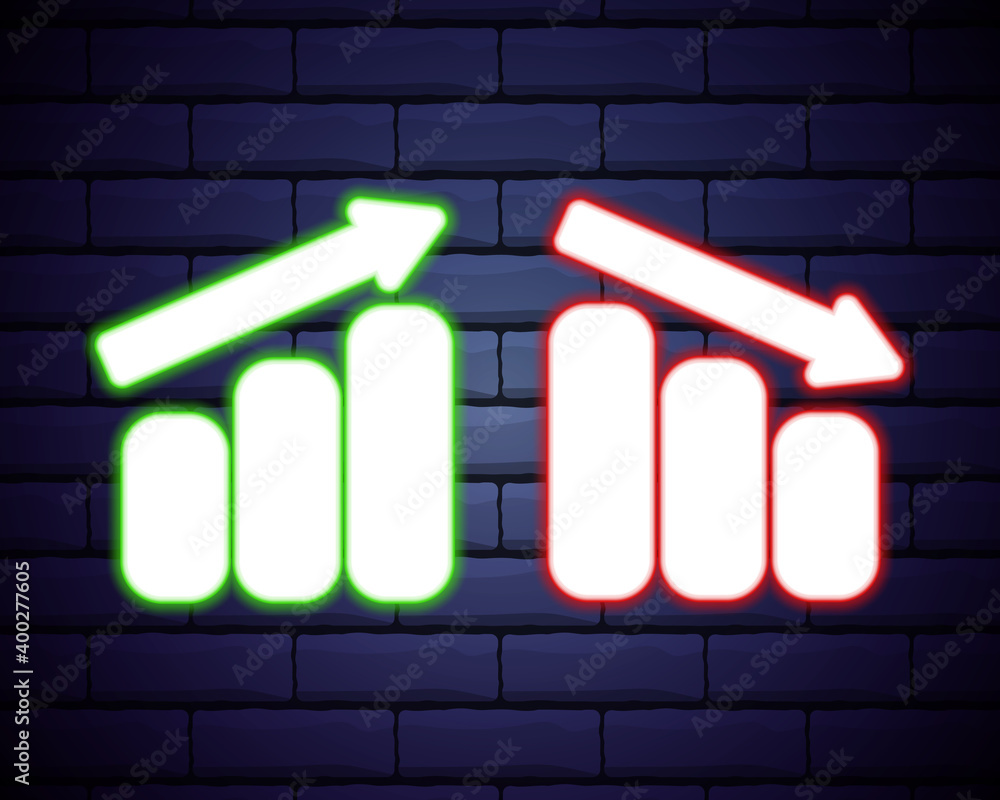 Poster growth chart neon icon.up and down icons in neon style. simple thin line, outline vector of banking 