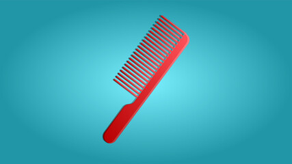 Trendy beautiful beauty glamorous trend red plastic hairdresser hairbrush on a blue background.  illustration