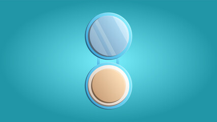 Fashionable beautiful beauty glamorous trendy makeup mirror with powder and eyeshadows on a blue background. illustration