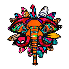 Floral & Tribal Print Elephant Head