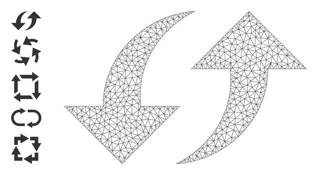 Mesh web exchange arrows icon with simple symbols created from exchange arrows vector graphics. Frame mesh polygonal exchange arrows. Wire frame flat mesh in eps10 vector format.