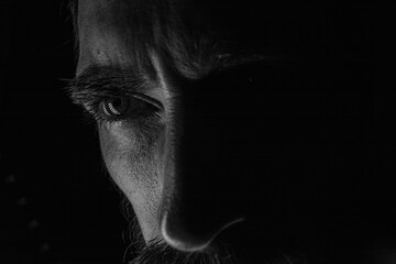 silueta de rostro en blanco y negro en fondo negro 