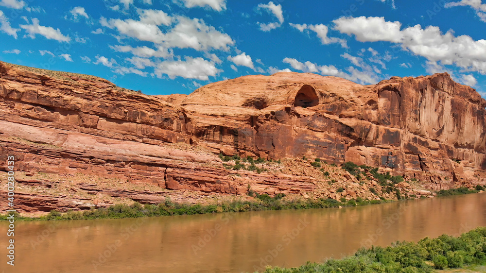 Canvas Prints Aerial view of Colorado river and mountains near Moab, Utah