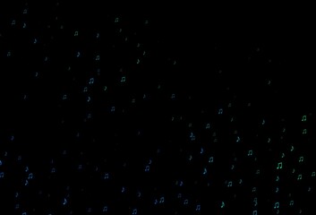 Dark Blue, Green vector background with music symbols.