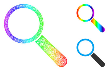 Rainbow colorful wire frame search tool, and solid spectral gradient search tool icon. Wire frame flat net abstract symbol based on search tool icon, is generated from intersected lines.