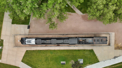 Big Boy Steam Engine 4004 aerial view in Cheyenne, Wyoming © jovannig
