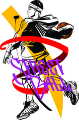 illustration of a street basketball player jumping with ball