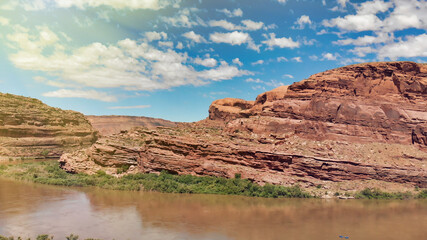 Aerial view of Colorado river and mountains near Moab, Utah