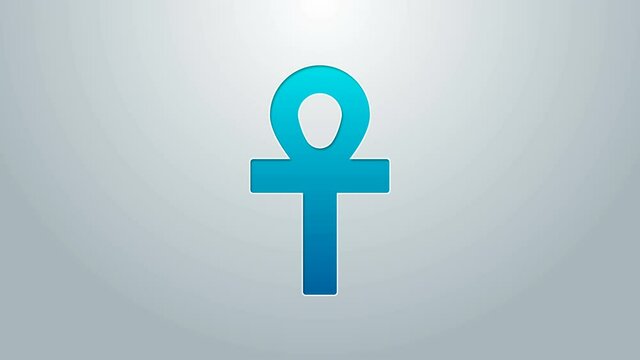 Blue line Cross ankh icon isolated on grey background. 4K Video motion graphic animation