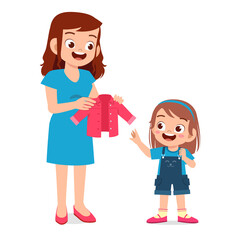 happy mother buy clothes for her kid