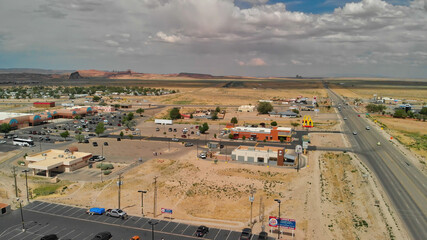 Aerial panoramic view of Kayenta and surrounding countryside, USA