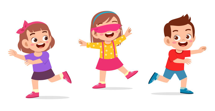 Children Playing Tag Game Vector Cartoon Art Stock Illustration