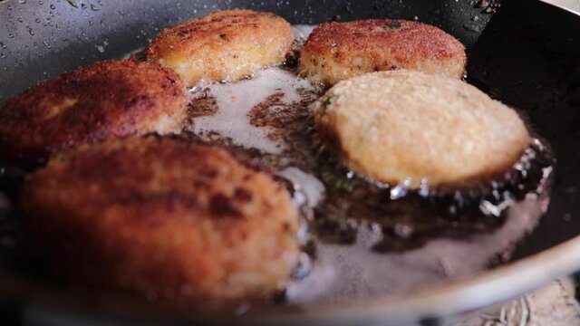 Frying Tuna Croquettes In The Kitchen