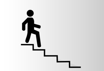 Staff descending the stairs. Vector drawing.