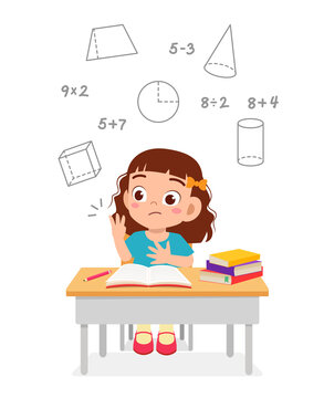 happy cute little kid girl study math