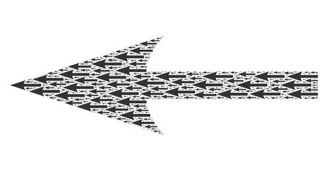 Fractal collage of sharp arrow left. Flat vector sharp arrow left collage is constructed of scattered recursive sharp arrow left items.