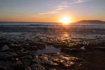Shell Beach California, Coast Landscape, Sunset Reflection on Tidepools