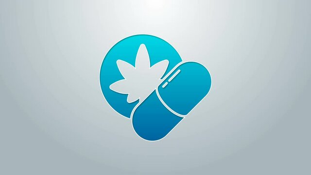 Blue line Herbal ecstasy tablets icon isolated on grey background. 4K Video motion graphic animation
