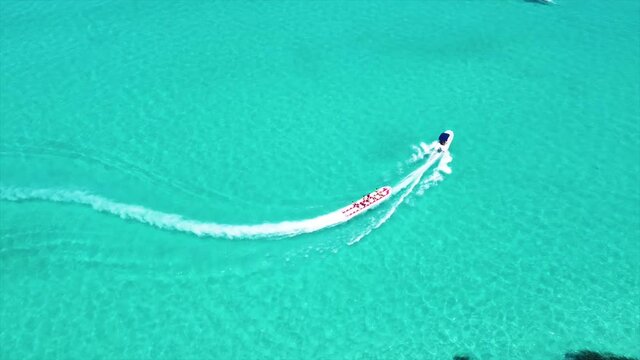4K Arraial do Cabo Brazil Aerial Drone Boat Upside Reveal Shot
