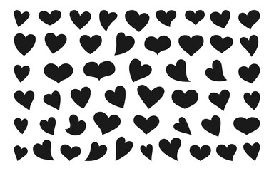 Heart black different shape set. Love sign collection. Valentines day icon hearts. Romantic stickers vector illustration. For poster, wallpaper Valentines day, modern design