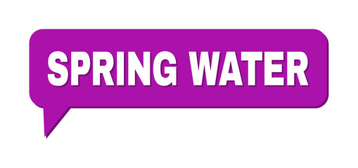 Chat SPRING WATER Colored Bubble Frame. SPRING WATER phrase is located inside colored cloud with shadow. Vector quote caption inside chat frame.