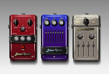 Realistic guitar effects pedals. Vector.
