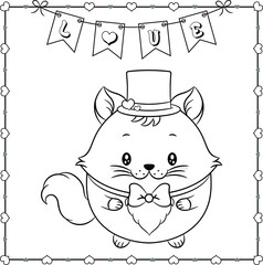 happy valentines day cute cat drawing sketch for coloring