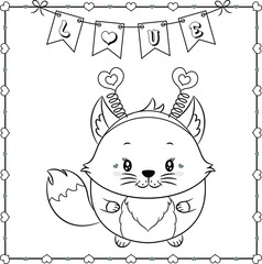 Fototapeta premium happy valentines day cute fox drawing sketch for coloring