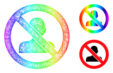 Spectral colored wire frame stop man, and solid spectrum gradient stop man icon. Wire frame 2D net geometric image based on stop man icon, is generated from intersected lines.